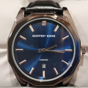 Geoffrey Beene Black/Navy Watch Faux Leather Strap New Men